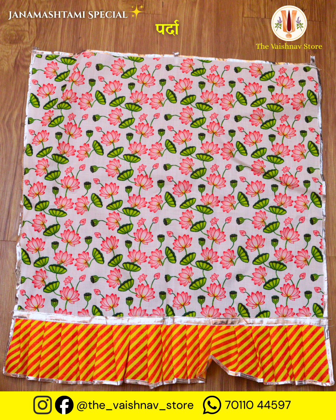 Janmashtami Special Mandir Parda (Safed Kamal Print, Lehariya Frill)