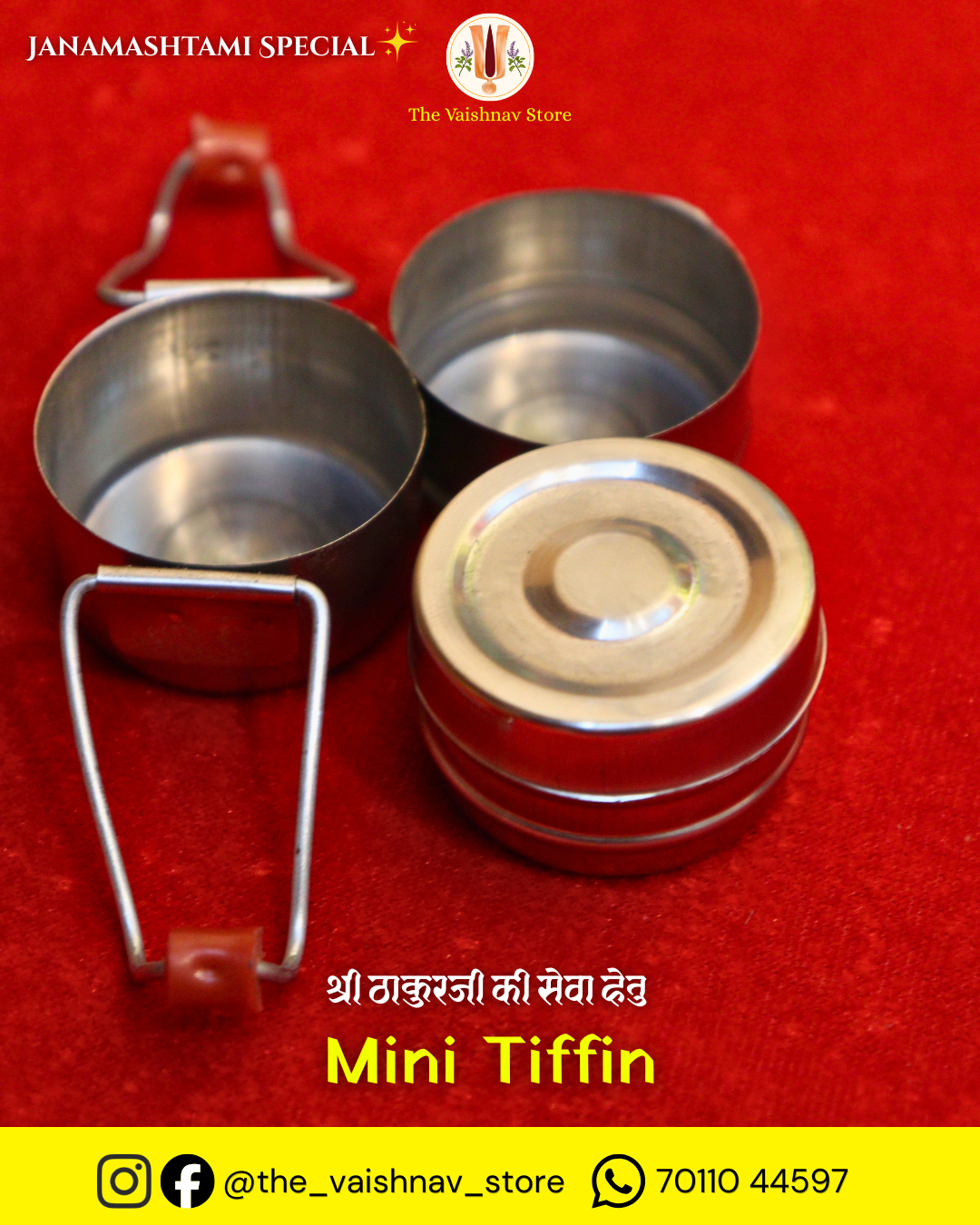 Shri Thakurji Ki Seva Hetu Stainless Steel Mini Tiffin Set