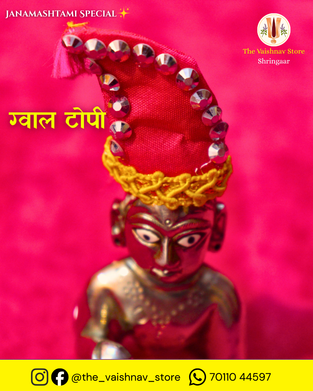 Red Stone Studded Gwal Topi (Laddu Gopal)